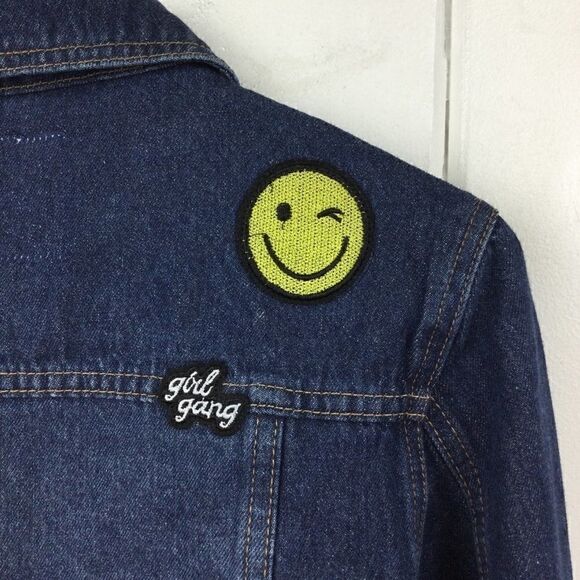 "The Edit by Seventeen" Denim Jacket Distressed Dark Blue Jean, Size Medium - Picture 10 of 10